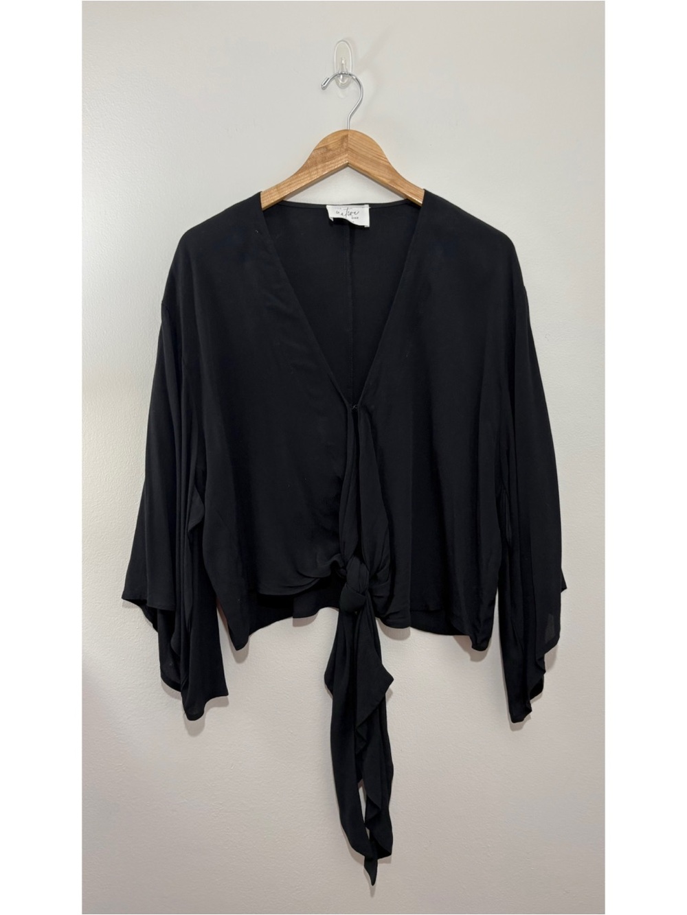 The Native One black bell sleeve front-tie detail cover top (medium)